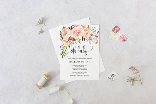Baby Shower Invitation Template, Oh Baby, Baby Shower invite, Baby Shower Invites, Instant Download - MPU78 - SAVVY PAPER CO
