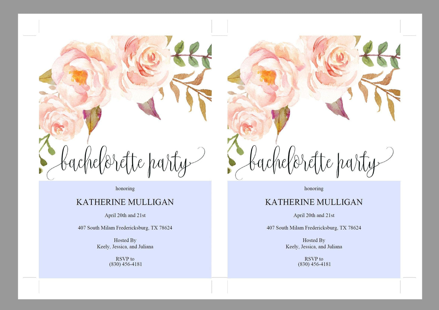 Bachelorette Party Invite, DIY Editable Instant Download Bachelorette Invites, Blush Floral Invitation Template - Katherine - SAVVY PAPER CO