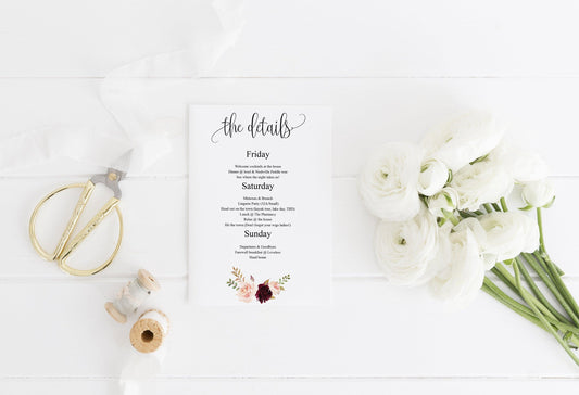 Burgundy Floral Bachelorette Party Invite, DIY Editable Instant Download Bachelorette Invites Invitation Template - Katherine - SAVVY PAPER CO