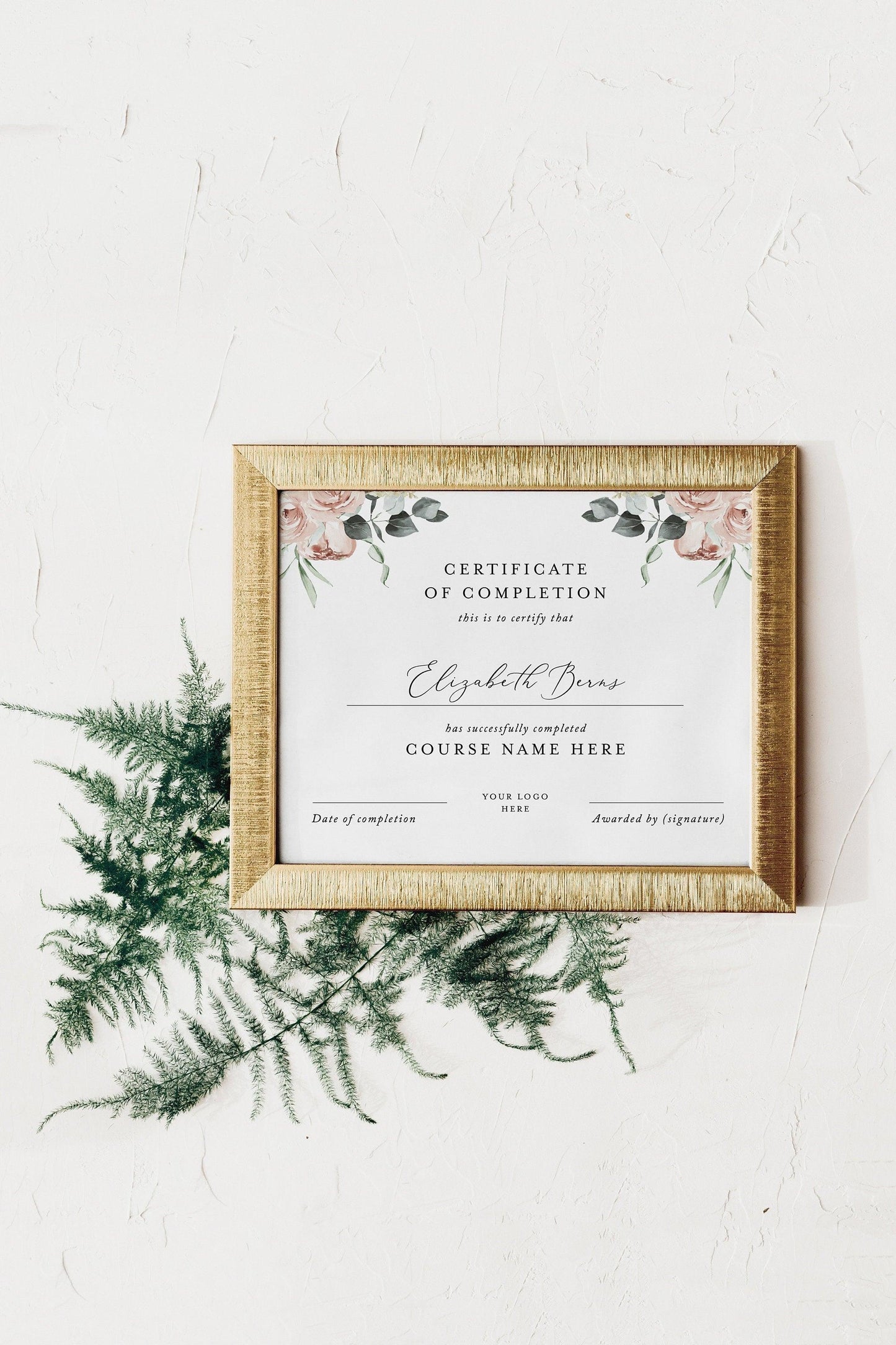 Certificate of Completion, Floral certificate, Classes Template, Course Certificate, Printable, Instant Download - SAVVY PAPER CO