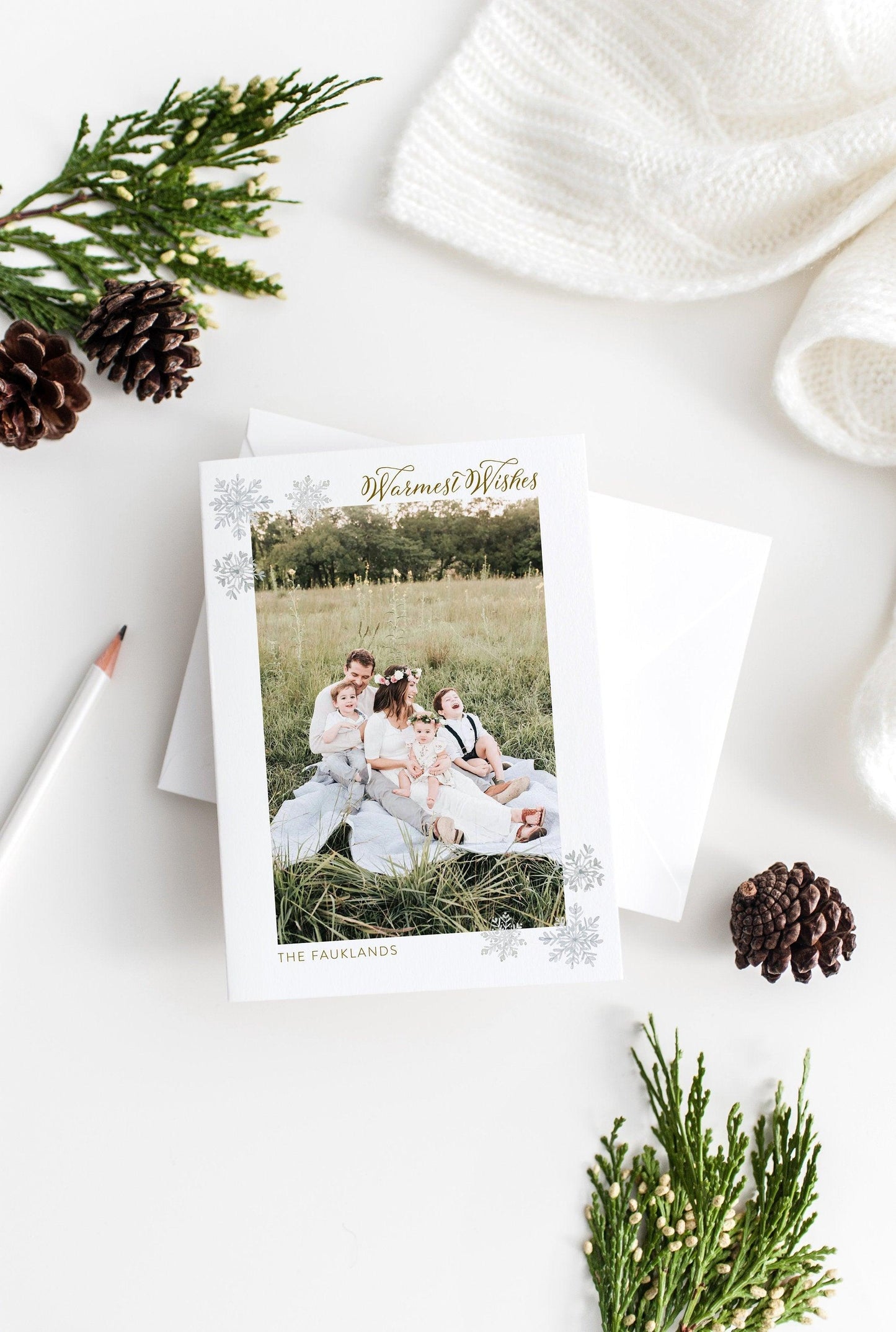 Christmas Snowflakes Card Template, christmas card templates for photographers - SELENA - SAVVY PAPER CO