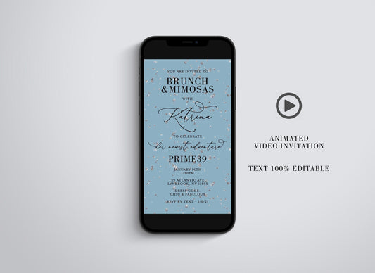 Diamond Birthday Video Invitation, Dinner Party Mobile Invite, Digital Dinner Evite, Brunch and Mimosas Animated Invitation, Any Age - SAVVY PAPER CO