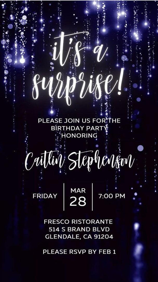 Digital It's a Surprise Birthday Invitation, Dripping Blue Invite, 30th 40th Elegant Birthday Invitation Template, Glitter Birthday Invite - SAVVY PAPER CO
