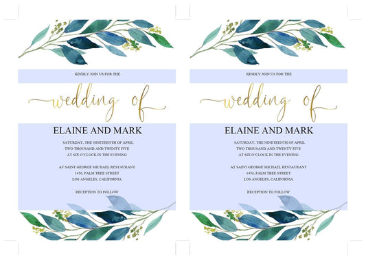 Dusty Blue Wedding Invitation Editable Template, Printable DIY Instant Download Invites, Digital Download Invitations 100% Editable- Elaine - SAVVY PAPER CO