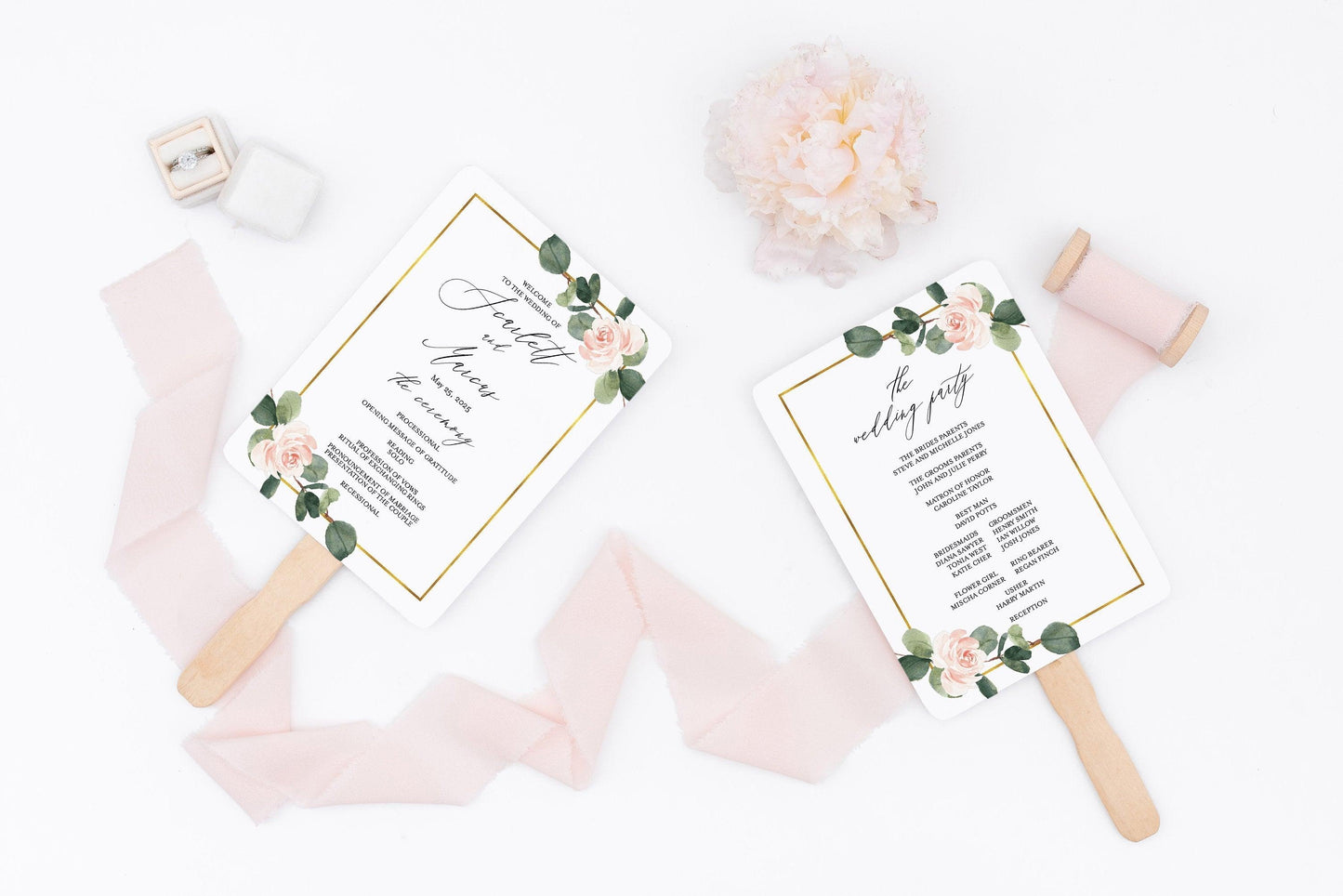 Floral Wedding Program Fan Template Printable Ceremony Programs Greenery Editable Template Instant download - Scarlett - SAVVY PAPER CO