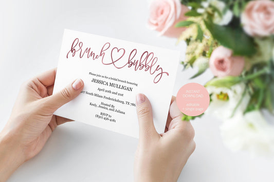 Gold Brunch and Bubbly Bridal Shower Invitation Instant Download Printable Editable Template DIY Bridal Shower Invite - JESSICA - SAVVY PAPER CO
