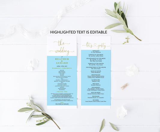 Gold Wedding Program Template Printable Ceremony Programs Editable Template Instant download - Heather - SAVVY PAPER CO
