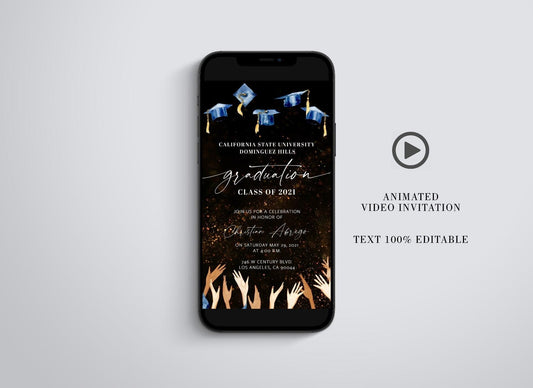 Graduation Party Video Evite, Electronic Graduation Invite,Video Invitation, Animated Invitation, College grad announcement Class of 2021, Gold - SAVVY PAPER CO