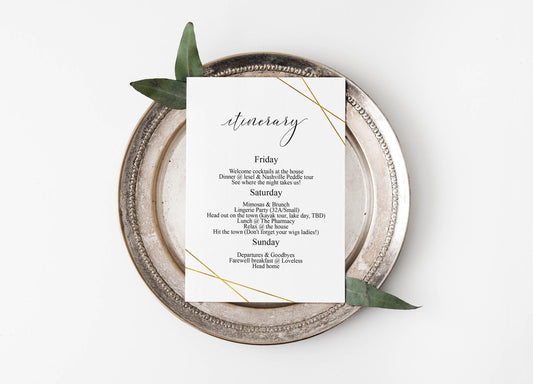 Greenery Bachelorette Party Invite, DIY Editable Instant Download Bachelorette Invites, Gold Geometric Invitation Template - TARA - SAVVY PAPER CO