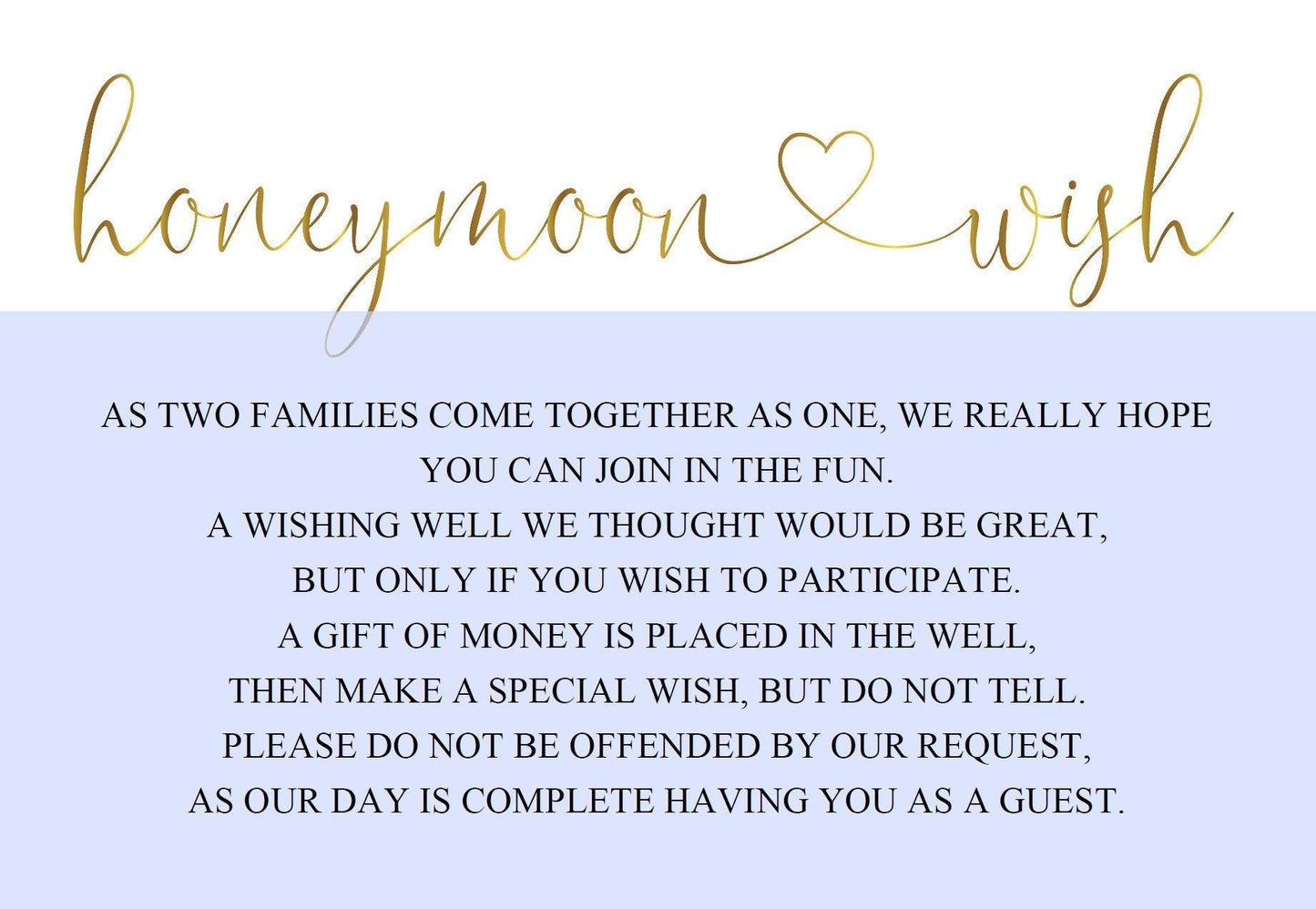 Honeymoon Wishing Well Card Template, Honeymoon Wish, Honeymoon Fund, Honeymoon Request, Wish Card, Wedding Insert, Gold - Heather - SAVVY PAPER CO