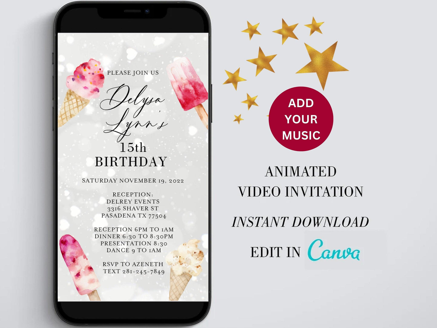 Ice Cream Electronic Birthday Invitation Template, Digital Birthday Invite, Any Age, Kids Birthday Invite, Instant Download Birthday Evite - SAVVY PAPER CO