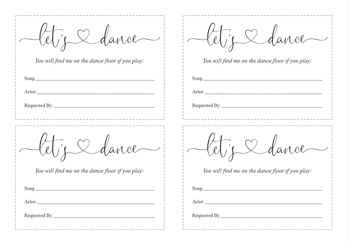 Let's dance card, Song Request Insert Card Template, Dancing Card, Dance Card, RSVP, Wedding Song Request, Rustic - Heather - SAVVY PAPER CO
