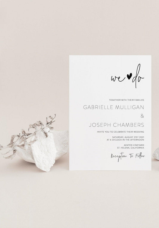 Minimalist Wedding Invitation Template, Printable Invite, Simple Wedding Invites Editable Wedding Invitations - GAB - SAVVY PAPER CO