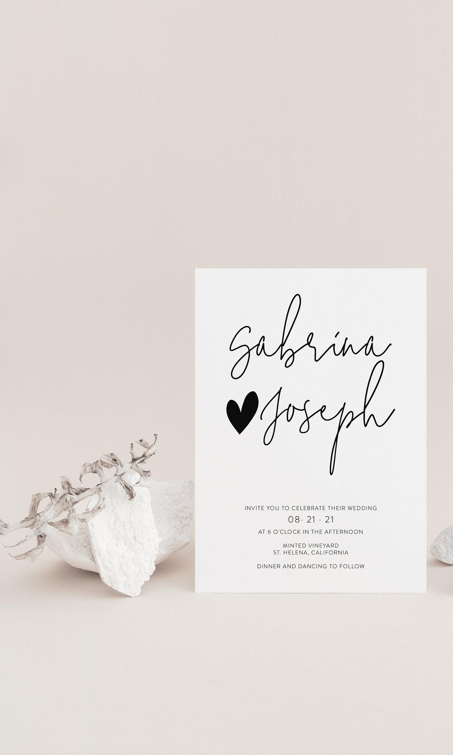 Minimalist Wedding Invitation Template, Printable Invite, Simple Wedding Invites Editable Wedding Invitations - GAB - SAVVY PAPER CO