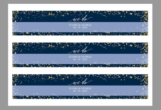 Navy Blue Gold Wedding Invitation Suite Belly Band Template, Printable Glitter Wedding Invites Band, 2x11", DIY PDF Instant Download-Eloise - SAVVY PAPER CO