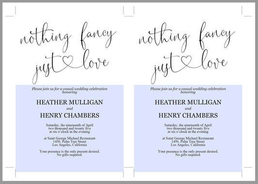 Nothing Fancy just Love Wedding Invitation Template, Editable,Printable,Calligraphy,Heart,Wedding Announcement,Elopement,we eloped - Heather - SAVVY PAPER CO