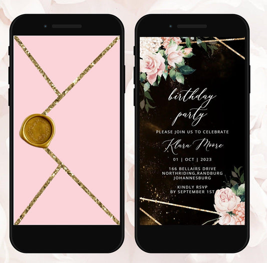 Opening Blush Envelope Birthday Invitation Template, Digital Animated Invite, Gold Video invitations, Instant Download Evite, Any Age - SAVVY PAPER CO