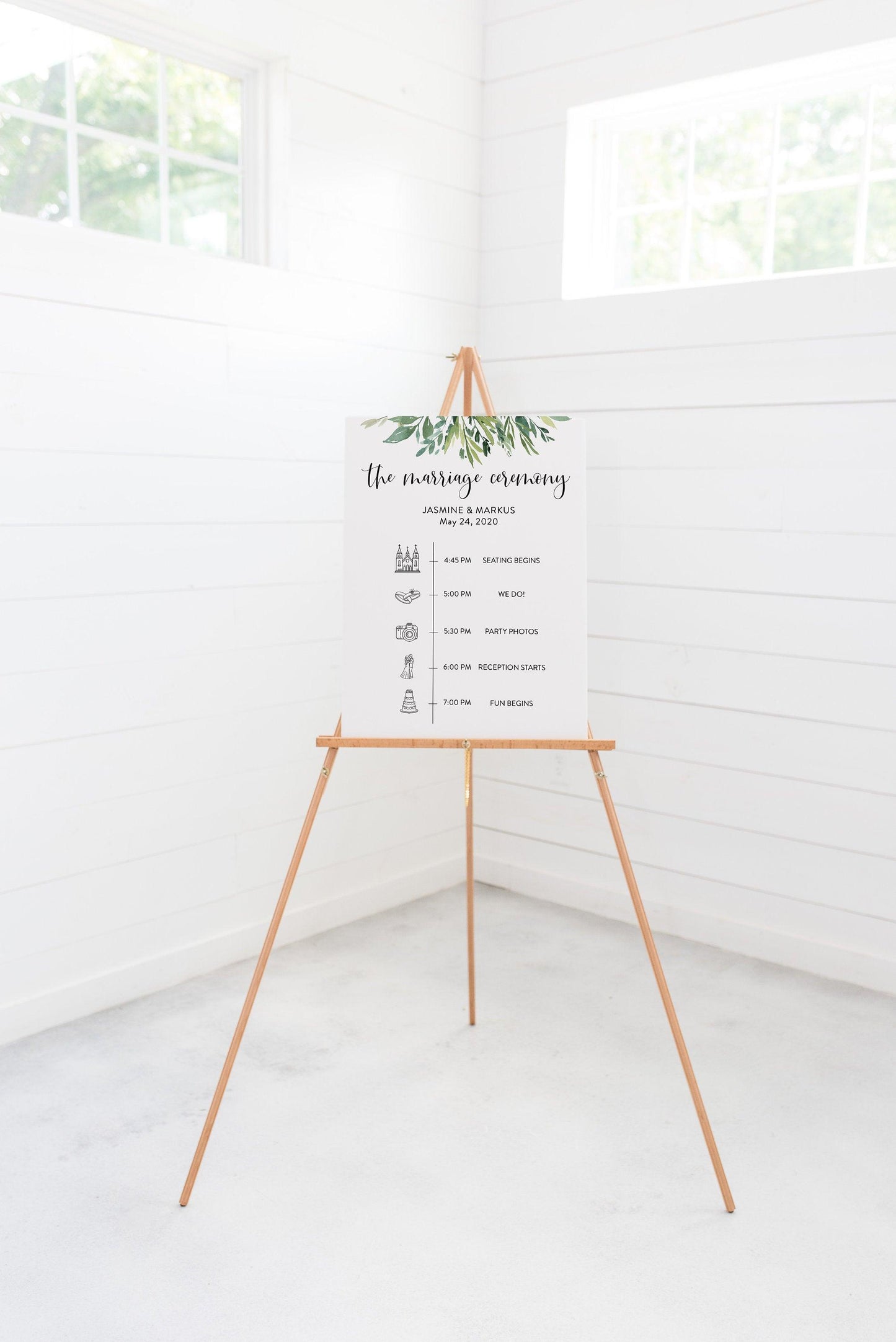 Order of Events Sign Template Wedding Itinerary Sign Timeline Sign Printable Greenery - Jasmine - SAVVY PAPER CO
