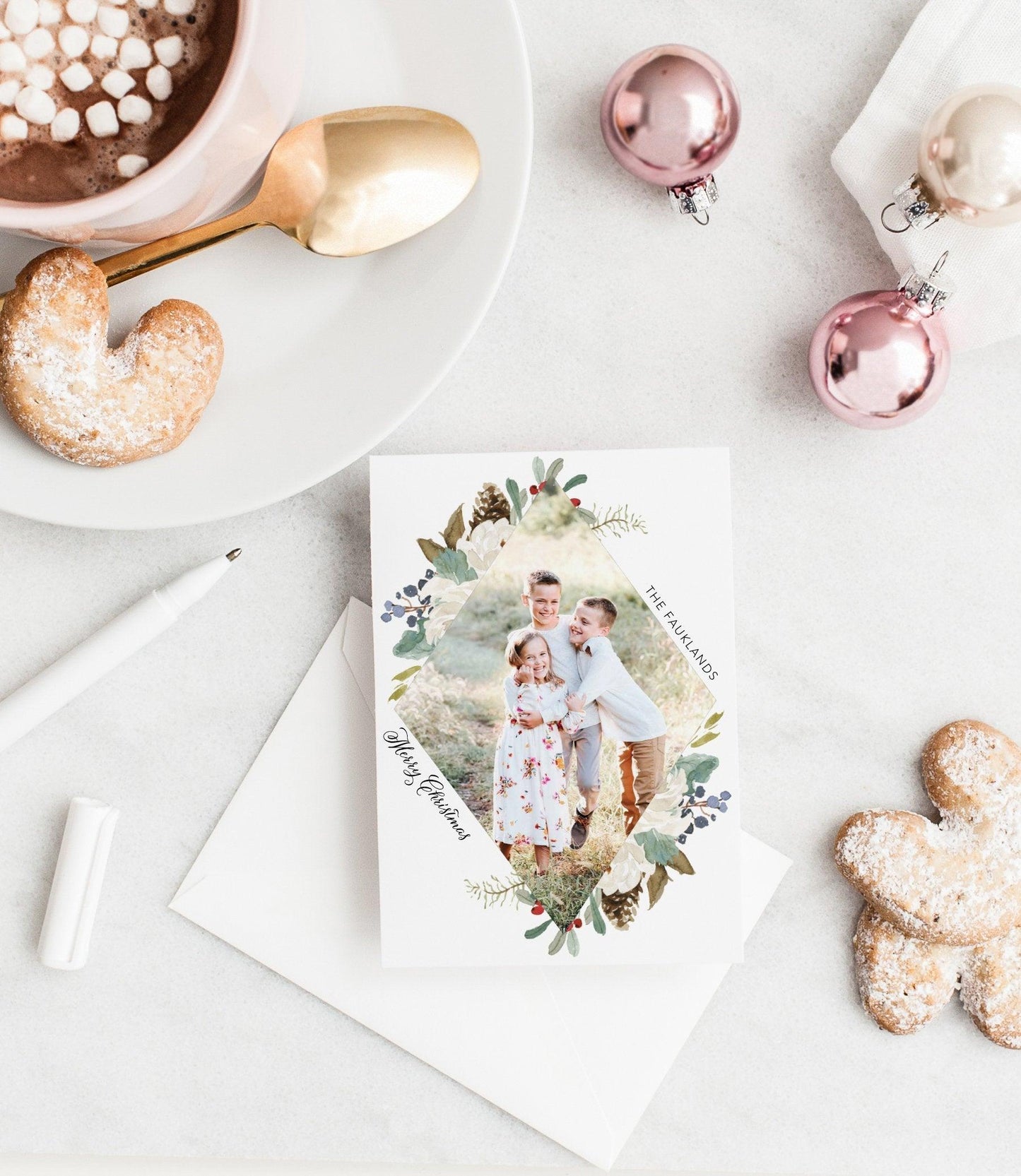 Photo Christmas Card Template, Christmas Snowflakes Card Template, Templett Holiday Card Template - SELENA - SAVVY PAPER CO
