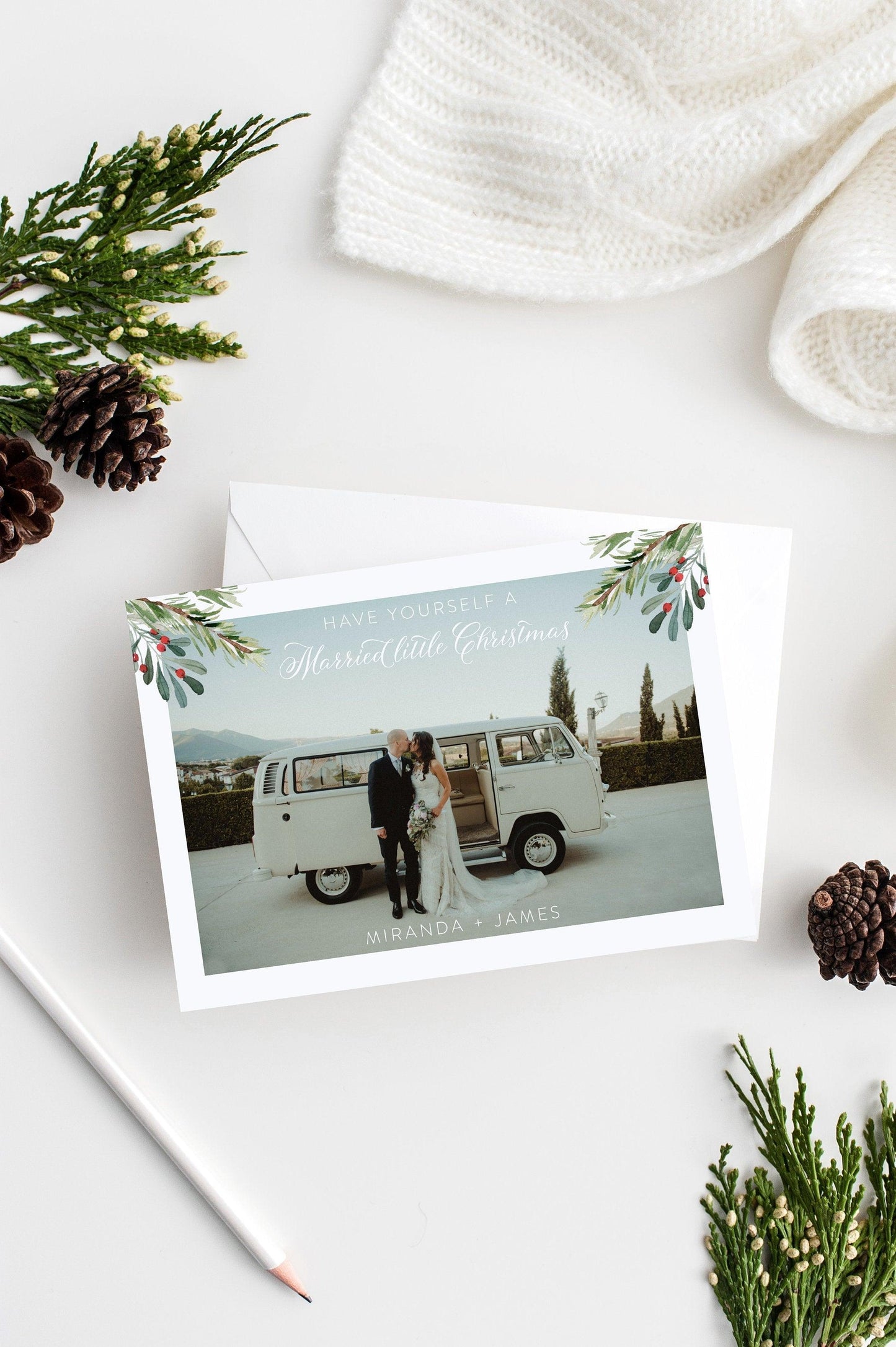 Photo Christmas Card Template, Wedding Christmas Card Template, Holiday Card Template, Greenery - SELENA - SAVVY PAPER CO