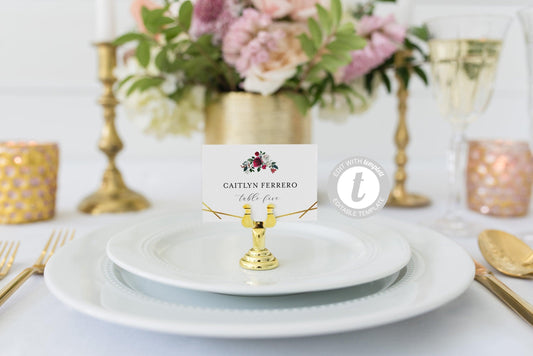 Place Card Template Templett Christmas Wedding Escort Cards Printable Place Card, Place Cards Burgundy Editable Wedding - ADA - SAVVY PAPER CO