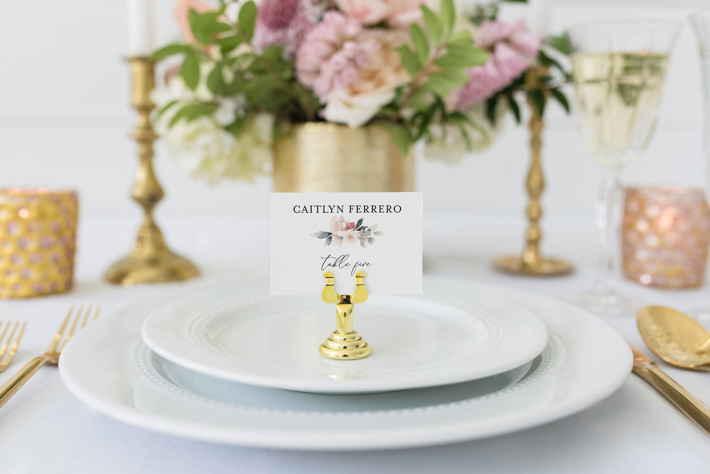 Place Card Template Templett Wedding Escort Cards Printable Place Card, Place Cards Blush Editable Wedding - Fleur - SAVVY PAPER CO