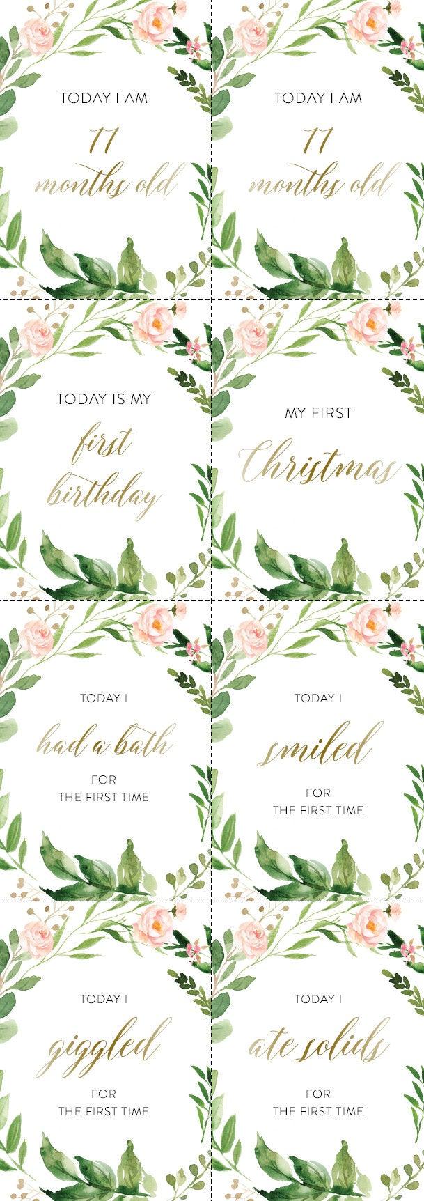 Printable Baby Milestone Cards, Baby Shower Gift, Baby, New Baby Gift, Baby Photo Props, Greenery , Baby Shower - Elisa - SAVVY PAPER CO