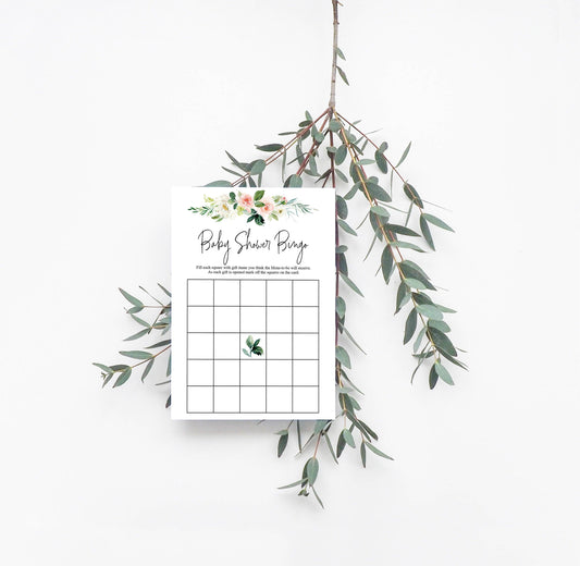 Printable Baby Shower Bingo Game, Baby Bingo, Instant Download, Greenery, Blush, Bingo Cards, Bingo Card- EV23 - SAVVY PAPER CO