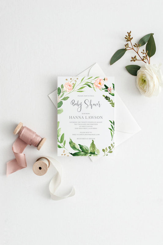Printable Baby Shower Invitation Template, Floral, Greenery, Baby Shower invite, Gender Neutral, Invitation, Baby Shower Invites,Invite #WB2 - SAVVY PAPER CO