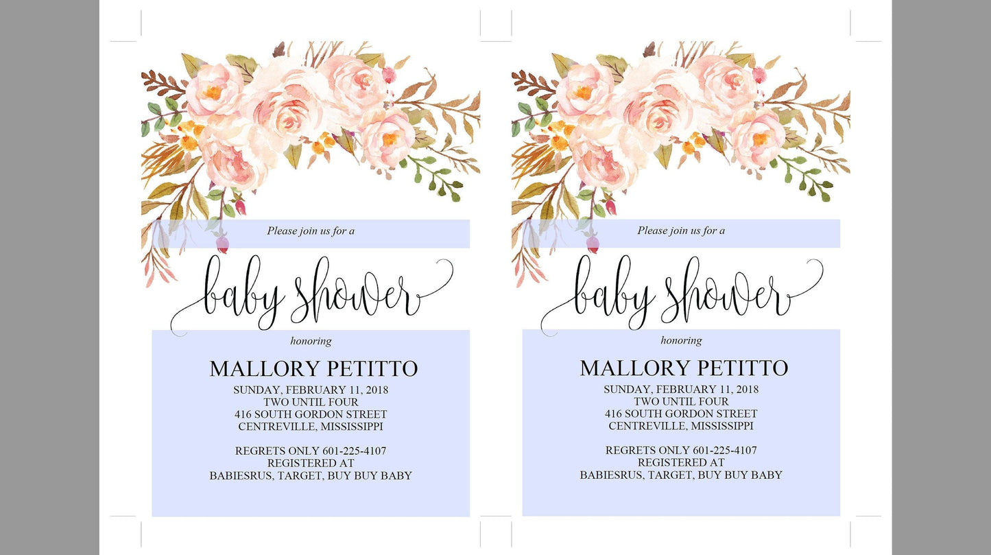 Printable Baby Shower Invitation Template, Instant Download, Baby Shower Invite, Floral Baby Shower Invitations - MPU78 - SAVVY PAPER CO