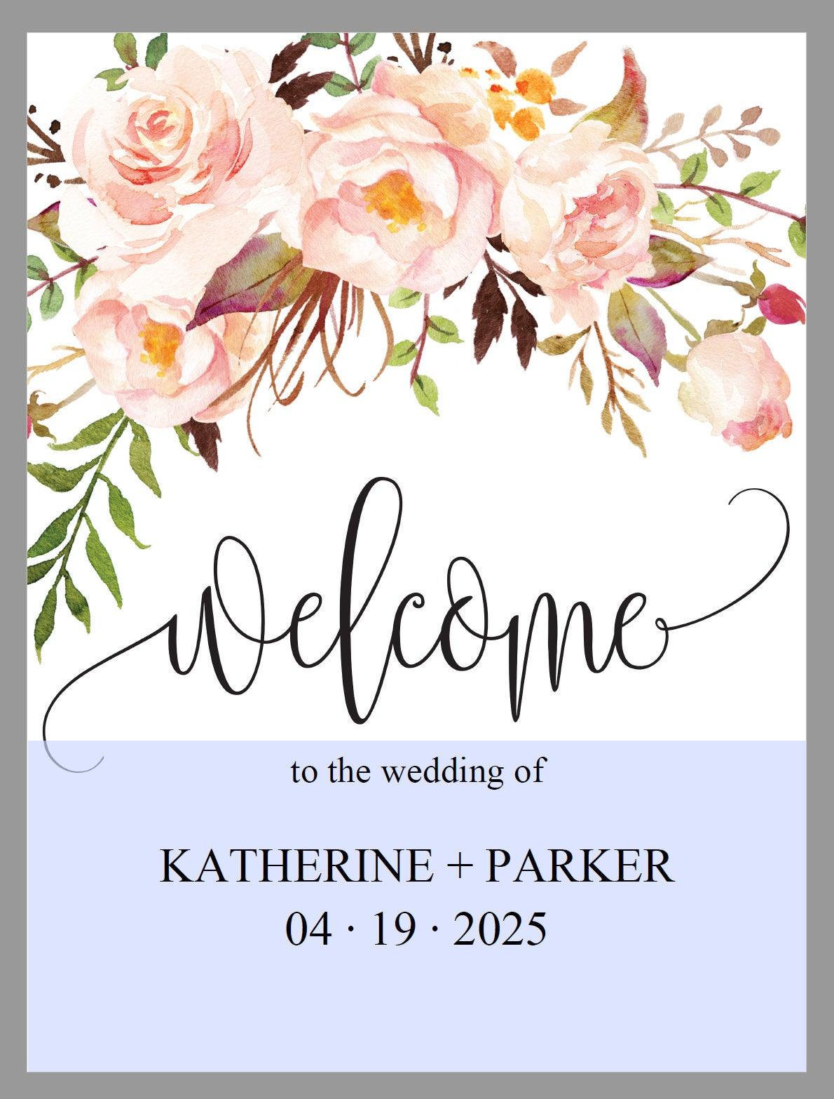 Printable Blush Floral Wedding Welcome Sign Editable Template Instant Download -KATHERINE - SAVVY PAPER CO