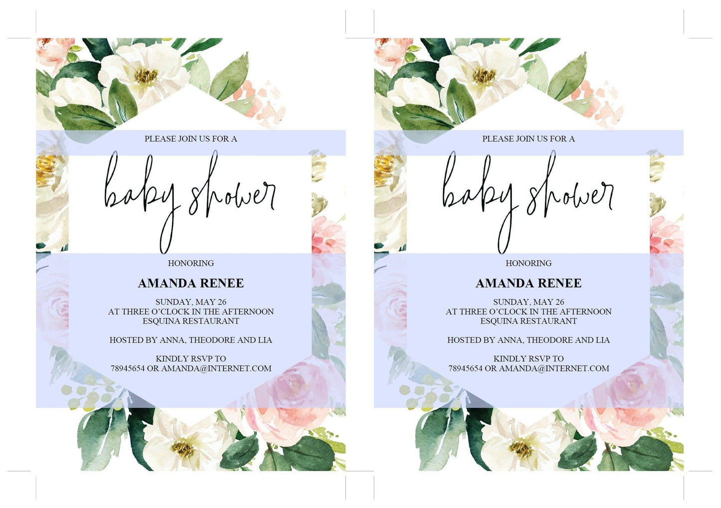Printable Geometric Baby Shower Invitation Template,Floral, Greenery, Baby Shower invite, Invitation, Blush Baby Shower Invites - EV23 - SAVVY PAPER CO