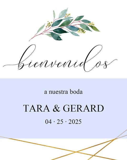 Printable Spanish Greenery Gold Wedding Welcome Sign Editable Template Instant Download -TARA - SAVVY PAPER CO