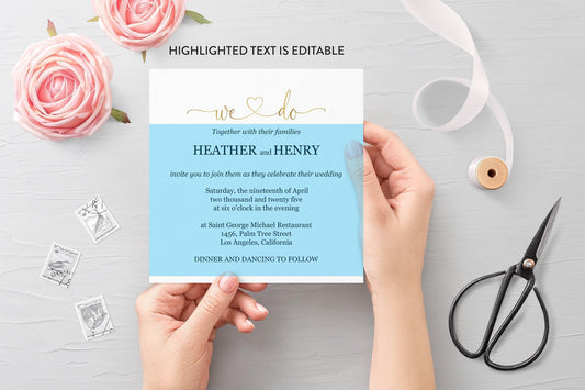 Printable We Do Gold Wedding Invitation Editable Template DIY Instant Download Invites 5x5 square invite - Heather - SAVVY PAPER CO