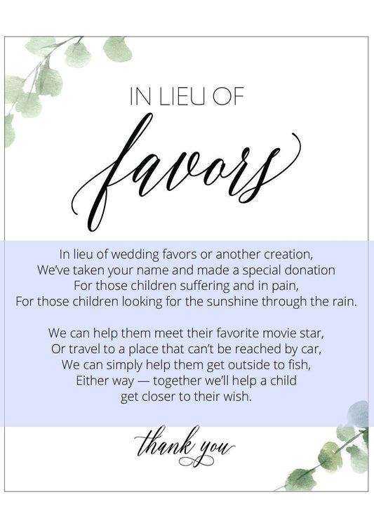 Printable Wedding, In lieu of favors sign,Wedding Favors template,Wedding Sign, Wedding Printable, Instant Download - SAVVY PAPER CO