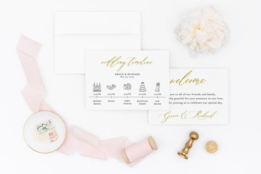 Printable Wedding Itinerary Template Card Timeline Welcome, 100% editable Templett - Grace - SAVVY PAPER CO