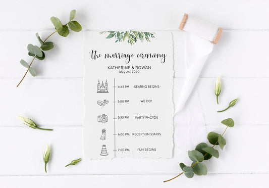 Printable Wedding Itinerary Template Card Timeline Welcome 100% editable Templett Greenery - Jasmine - SAVVY PAPER CO