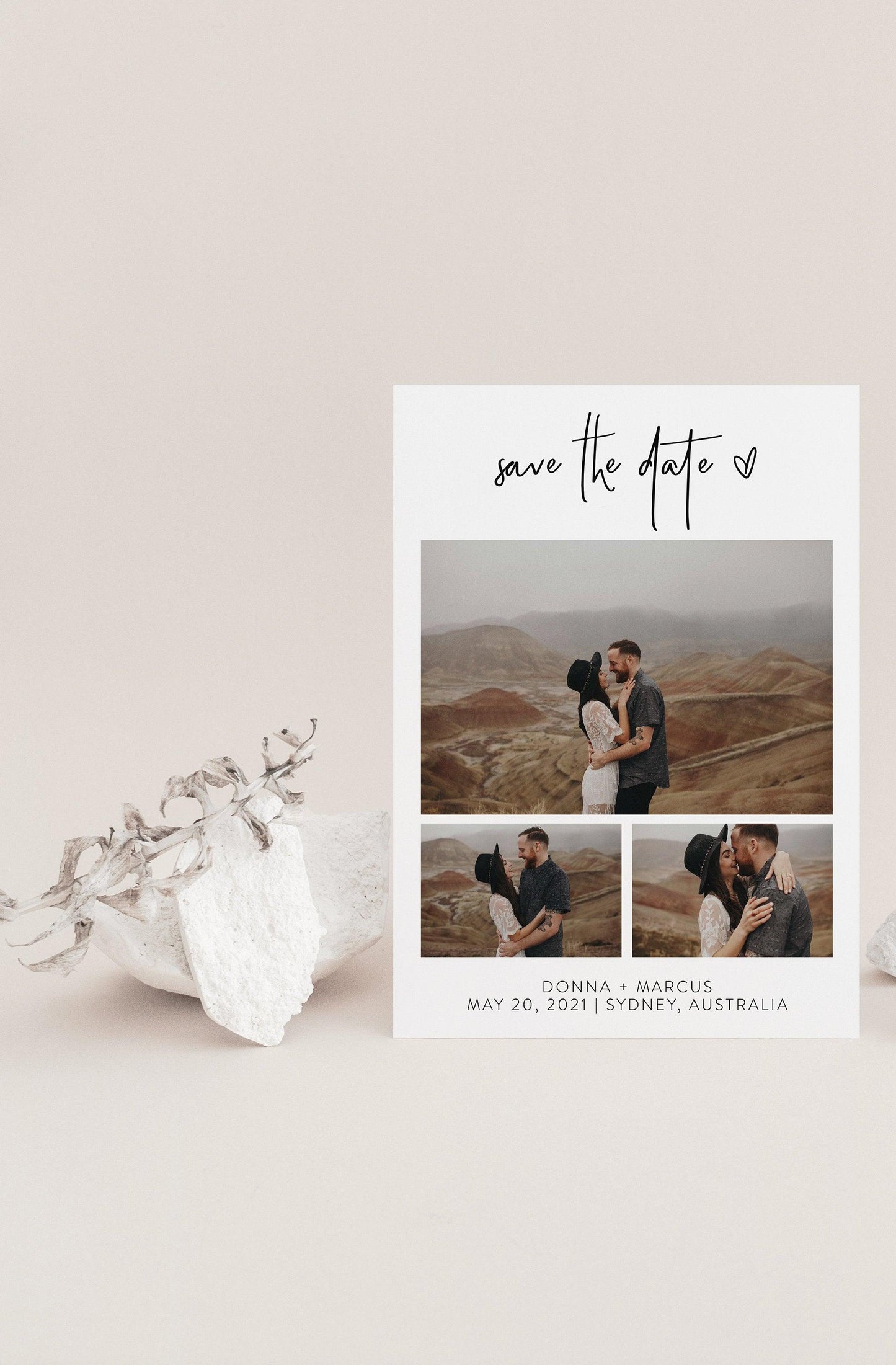 Printable Wedding Save-the-Date Template with photo Engagement Invite 100% editable Heart - DONNA - SAVVY PAPER CO
