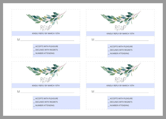 RSVP Card Template, Wedding RSVP, Response Card, RSVP cards, Rustic Wedding, Printable rsvp, Wedding Response, Greenery Wedding - Anna - SAVVY PAPER CO