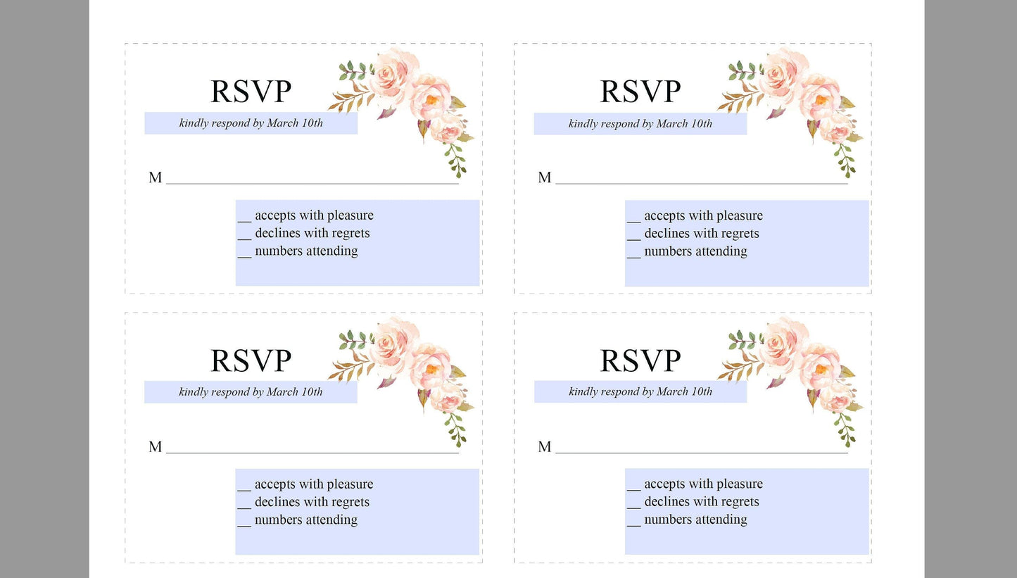 RSVP Card Template, Wedding RSVP, Response Card, RSVP cards, Wedding,Printable rsvp,Wedding Response,Floral Blush, Nature Wedding -Katherine - SAVVY PAPER CO