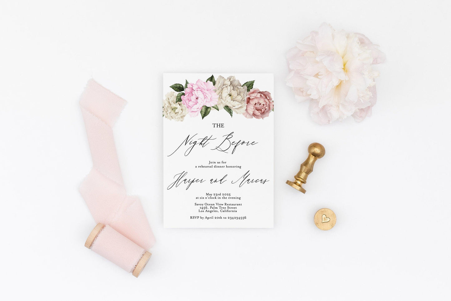 Rehearsal Dinner Invitation Template Printable Wedding Pink Wedding Instant Download - Harper - SAVVY PAPER CO