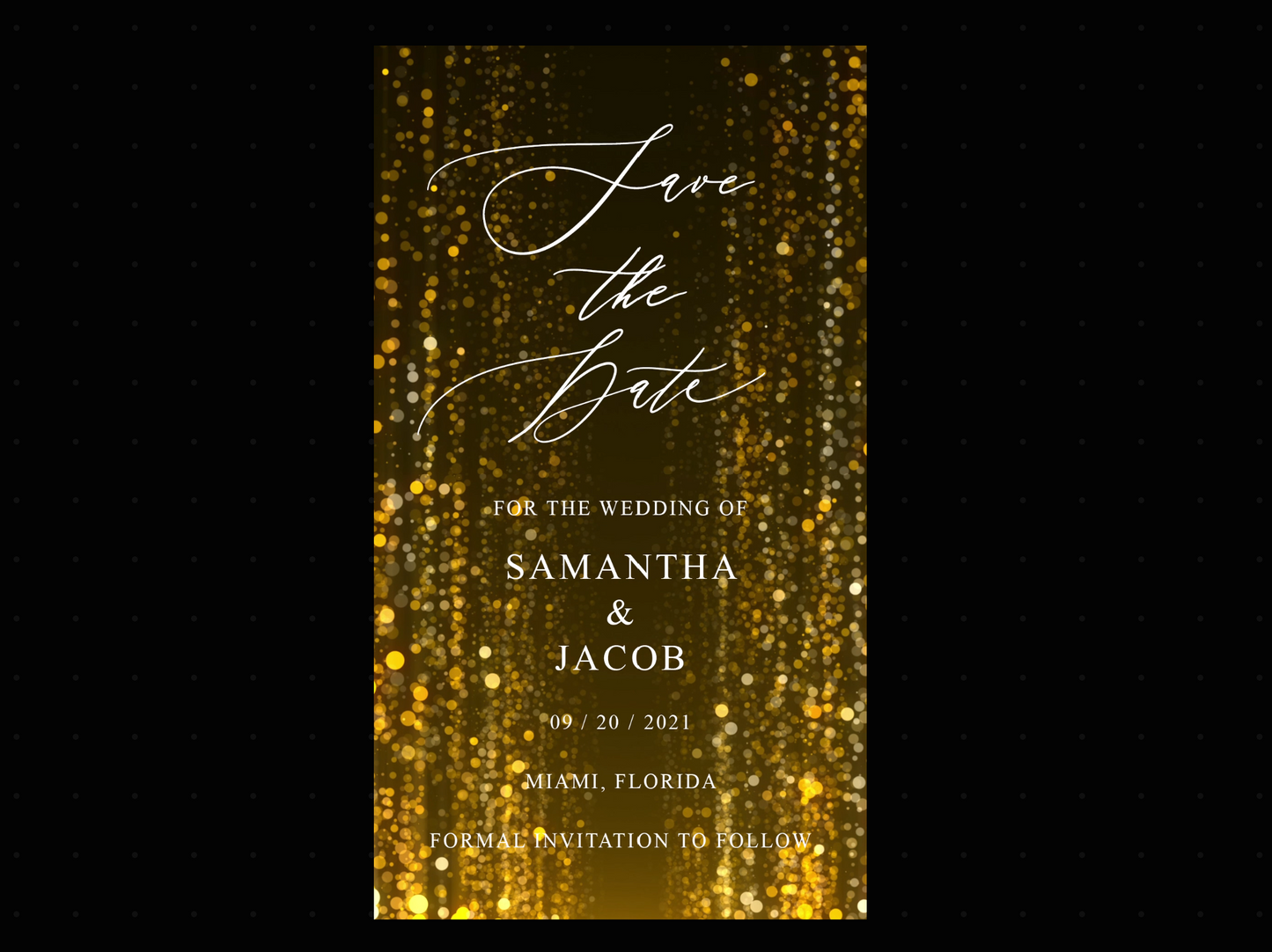 Download immediato Glitter Rain Save the Date Video Evite, invito elettronico, invito video di nozze, invito animato