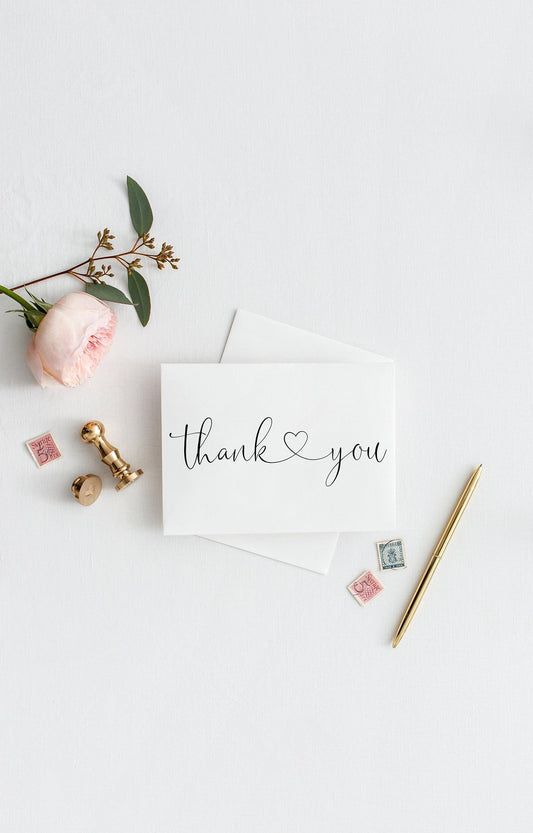 Simple Wedding Thank You Card, Instant Download, Thank you Cards, Printable Thank You, Wedding Cards, Calligraphy, Rustic, Heart - Heather - SAVVY PAPER CO