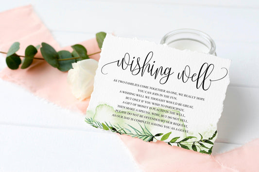 Simple Wedding Wishing Well Card Template,Instant Download, Editable Wishing, Wishing well Cards Insert, Greenery,Rustic - Melissa - SAVVY PAPER CO