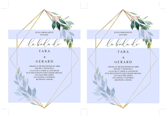 Spanish Greenery Gold Wedding Invitation Template, Printable Wedding Invitation, Geometric Wedding, Instant Download, Editable- TARA - SAVVY PAPER CO