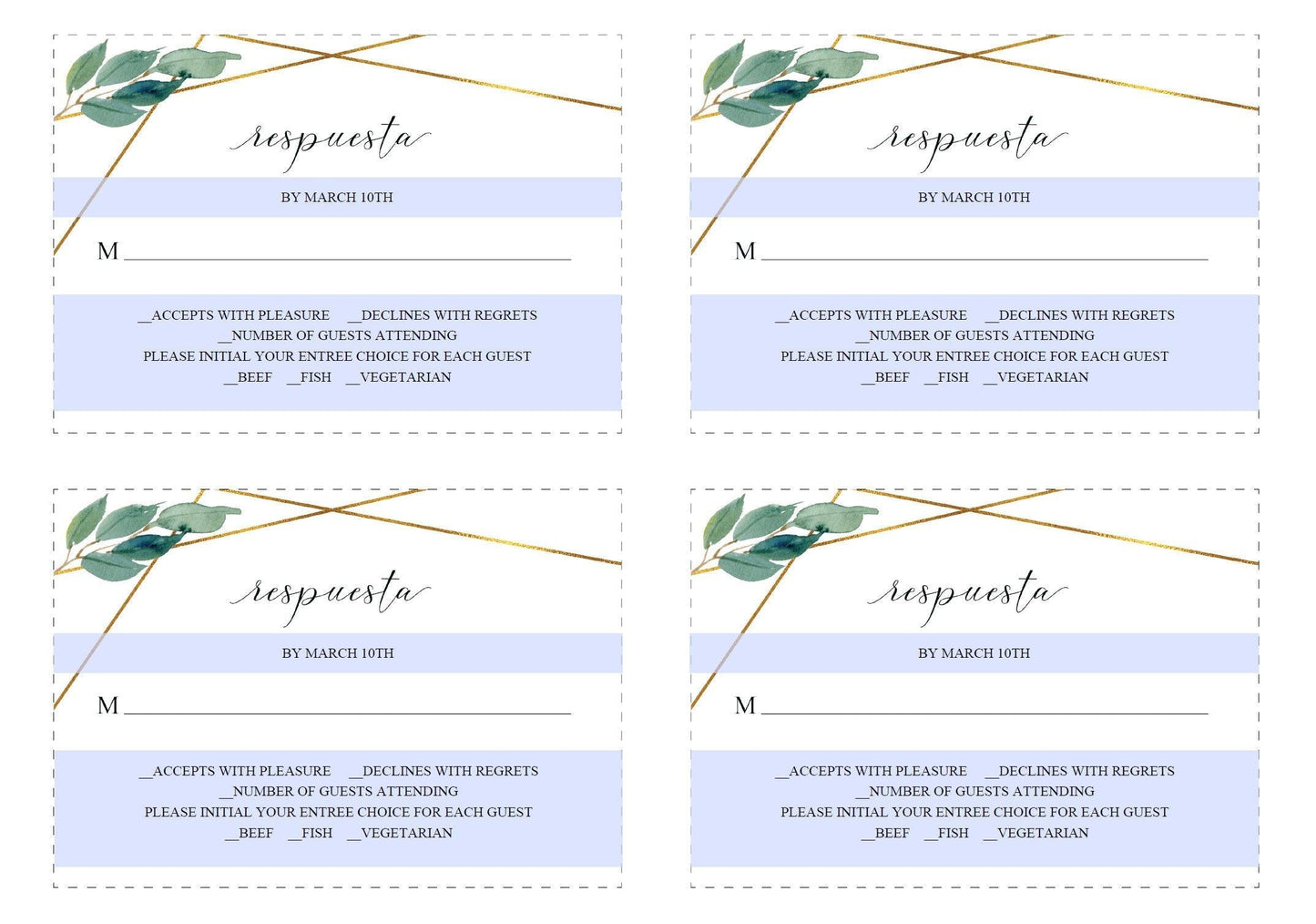 Spanish RSVP Card Template, Wedding RSVP, Response Card, RSVP cards, Geometric Wedding, Printable rsvp, Wedding Response, Greenery - Tara - SAVVY PAPER CO