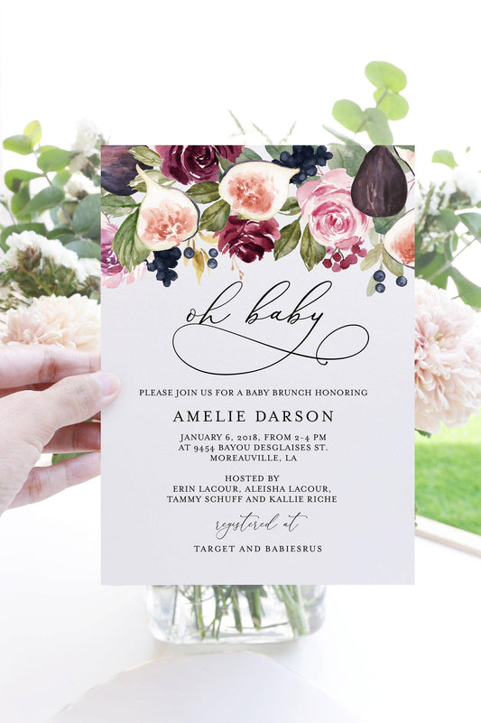 Summer Baby Shower Invite Templett Invitation Baby Shower Invite Figs Baby Shower Brunch Invitation Template #WB3 - SAVVY PAPER CO
