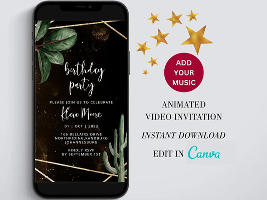 Tropical Digital Birthday Invitations, Editable Any Age Invite, Adult Video Invitation, 30th 40th 50th Birthday Invite, personalized evite - SAVVY PAPER CO