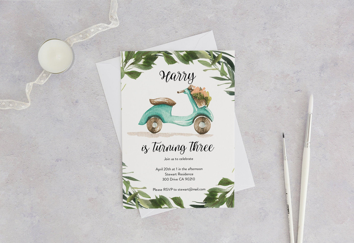 Vespa Birthday Invitation Template, Instant Download, Balloons 3rd Birthday Invite, Editable, Moped #SC2 - SAVVY PAPER CO