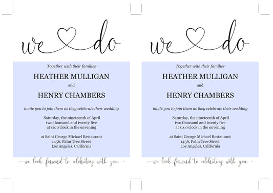 We Do Wedding Invitation Template, Editable Wedding Invitation Template, Printable, Calligraphy, Instant Download, Heart - Heather - SAVVY PAPER CO